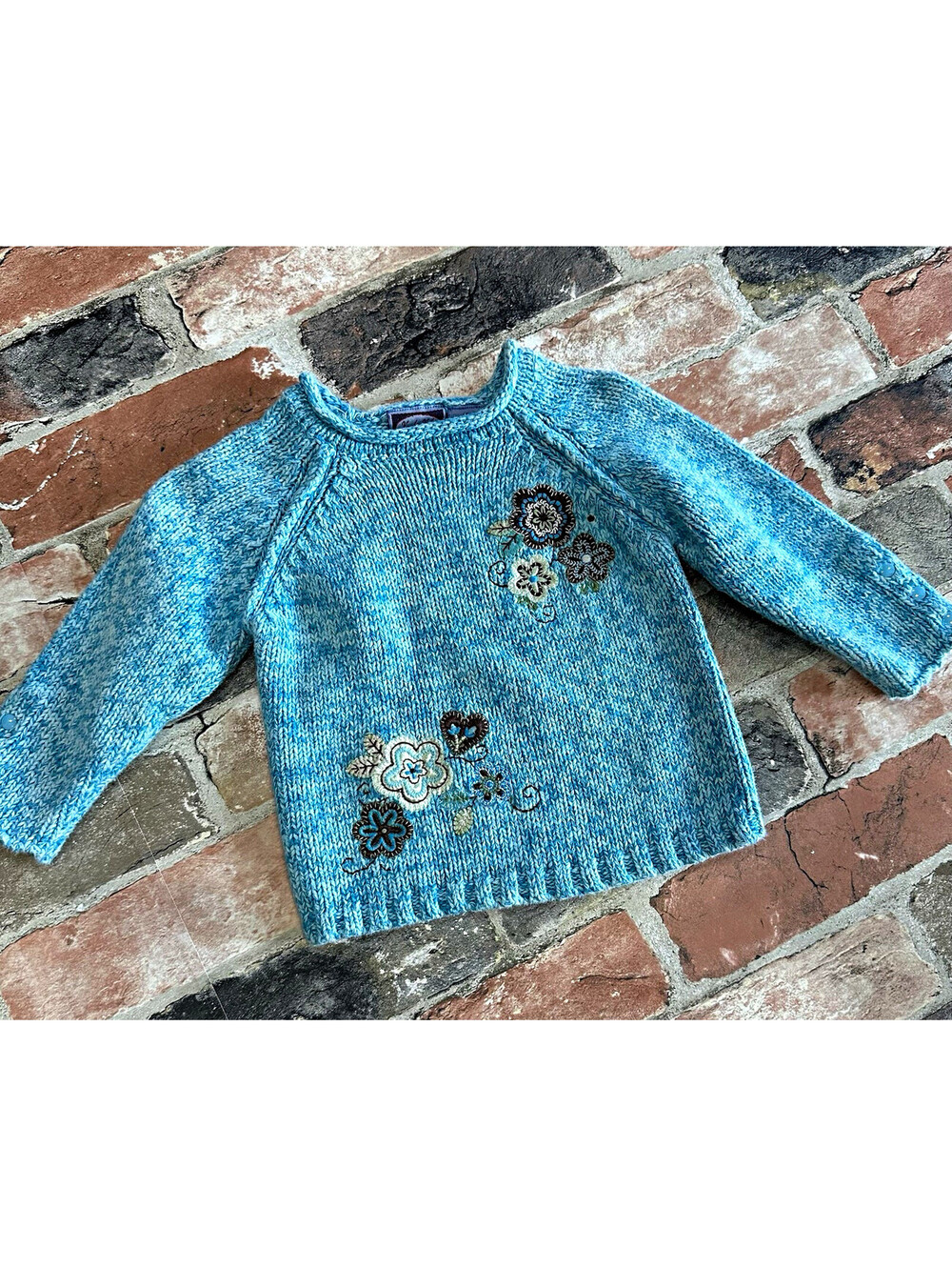 Koala Kids Girls Blue Knit Floral Flower Embroidered Pullover Sweater 18m